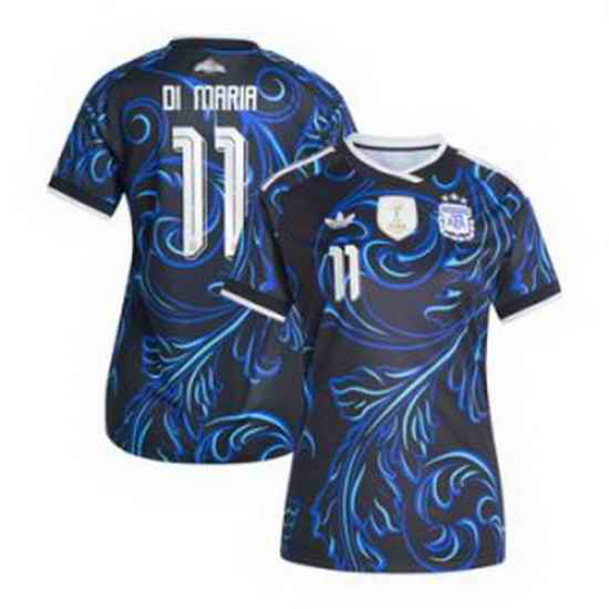Women 11Angel Di Maria Argentina National Team adidas 2026 Away Replica Jersey Black 3